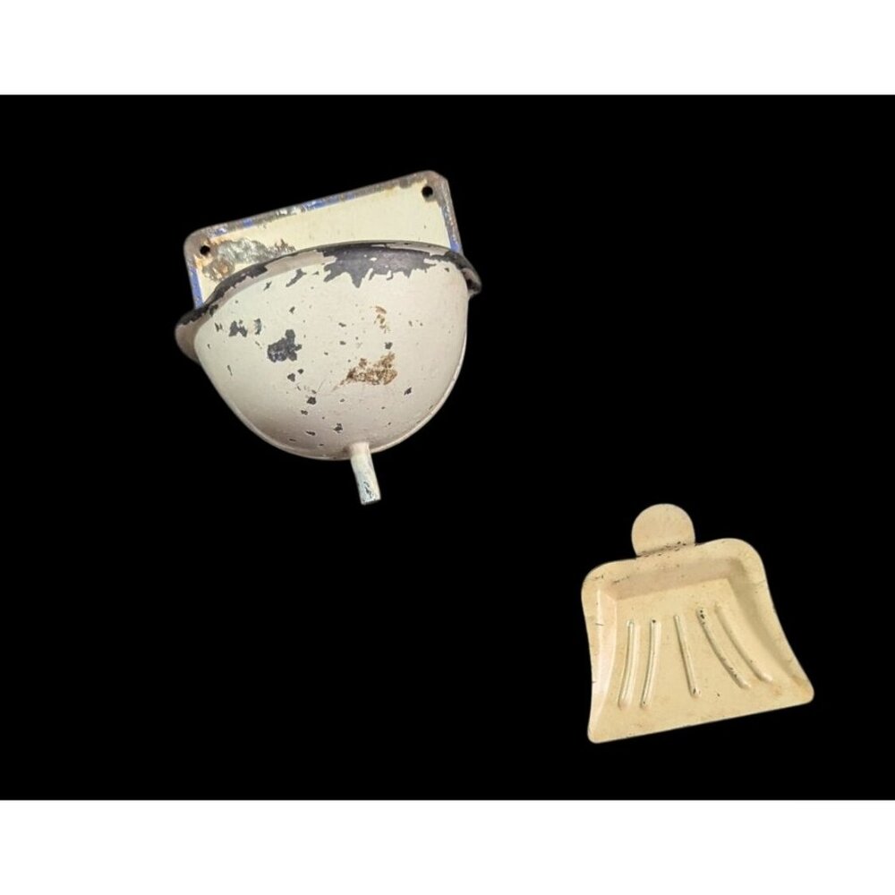 Vintage dollhouse Wall Mount Mini Sink Dust Pan Set Enamel Metal Rustic Charm